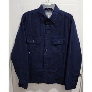 Ocean + Coast Blue Long Sleeve Work Shirt Jacket Gray Flannel Lined Size Large